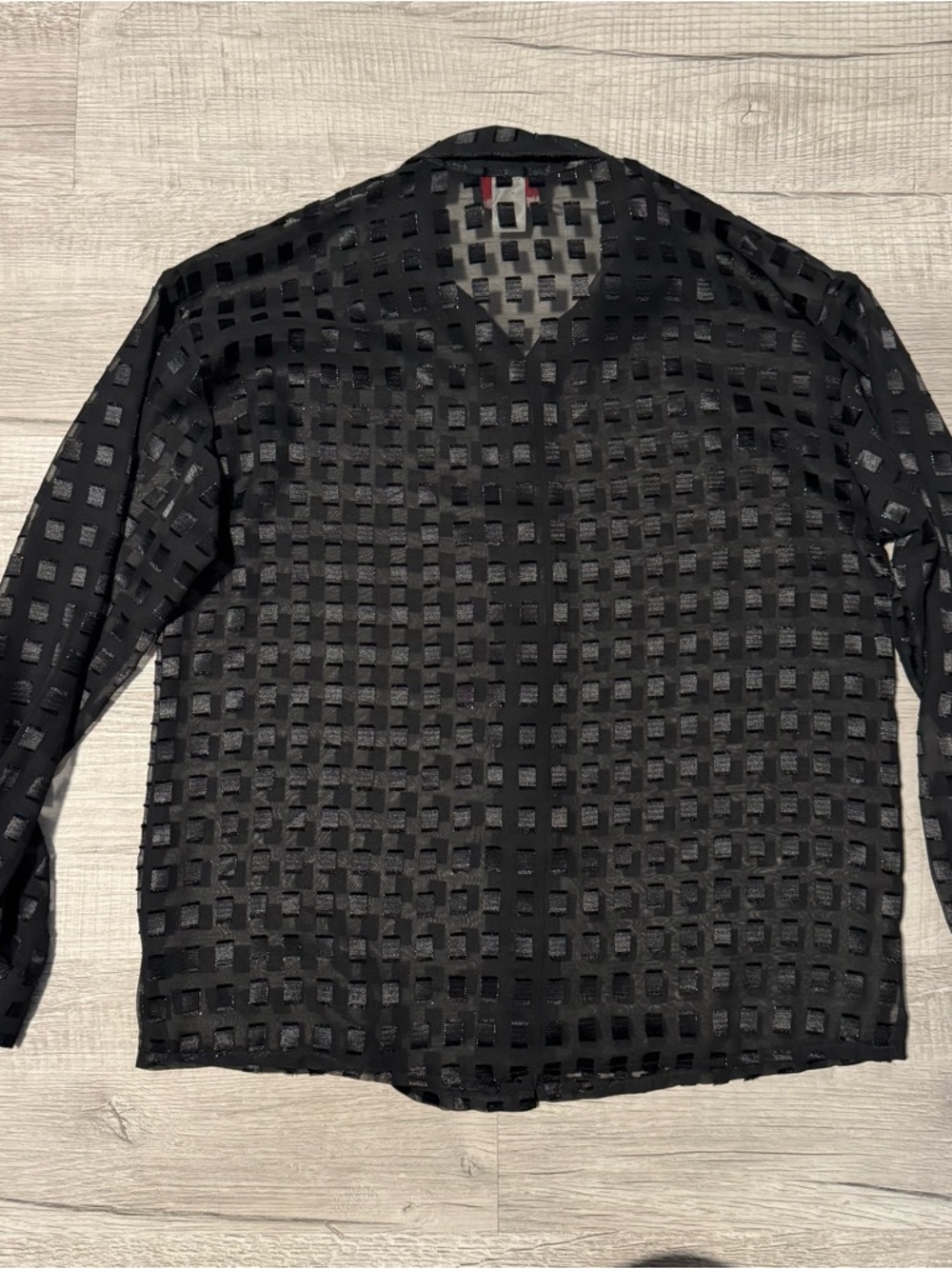 Notations Woman Black Sheer Button Front Blouse Sz S Square Grids Made In USA - Picture 6 of 12